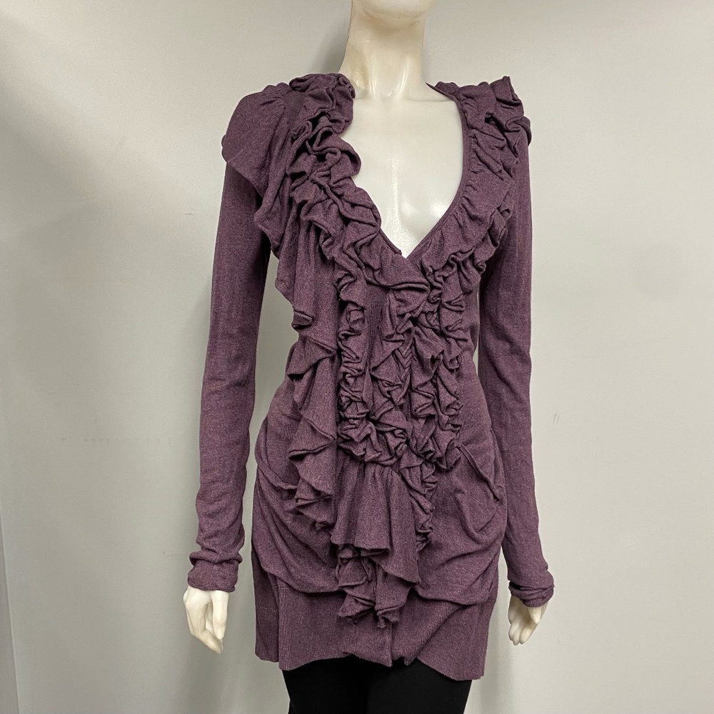 Blue Tassel Purple Ruffle Cardigan Sweater Small S